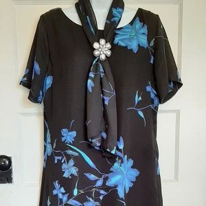 Floral maxi dress with scarf & broach